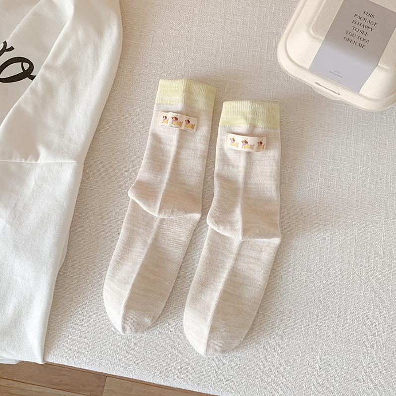 Dui Dui Socks Women's Spring and Autumn Cotton Socks Mid-calf Socks College Trend Fabric Label Sports Anti-odor Long Calf Socks