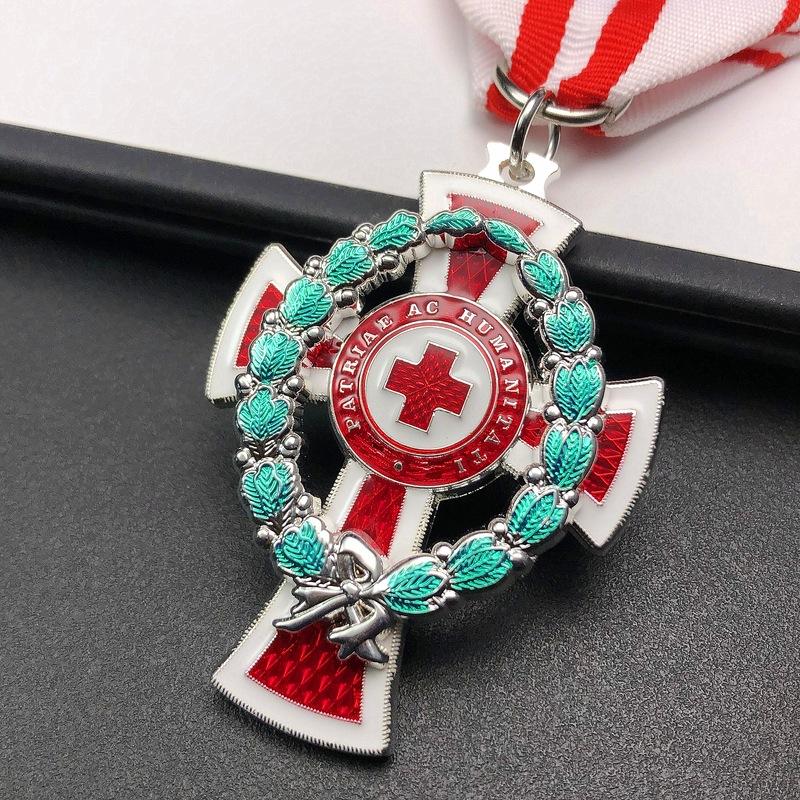 Austro Hungarian Silver Plated Oak Leaf Wreath, Red Cross Emblem, Pendant, Soviet Medal, Commemorative Medal,  Christmas Gift, Stocking Stuffers
