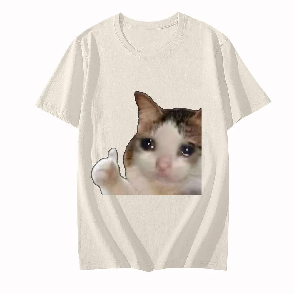 Pattern Printed Funny Meme Cats T-shirt Unisex Kawaii Casual T-shirt Short Sleeved O-neck T-shirt Summer Cartoon T-shirt
