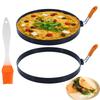 8-Inch Round Egg and Pancake Ring Mold 2-Piece Set with Silicone Heat-Resistant Folding Handles + Silicone Oil Brush Orange and Black