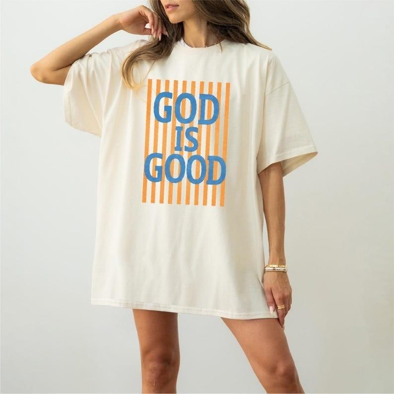 God is Good Christian Faith Religious Retro Striped Graphic T shirt