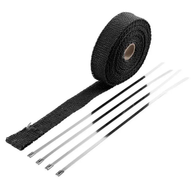 5M Rull Glassfiber Varmeskjold Motorsykkel Eksos Termisk Tape Manifold Rør Varmevikling Tape Termisk Beskyttelse med Rustfrie Bånd