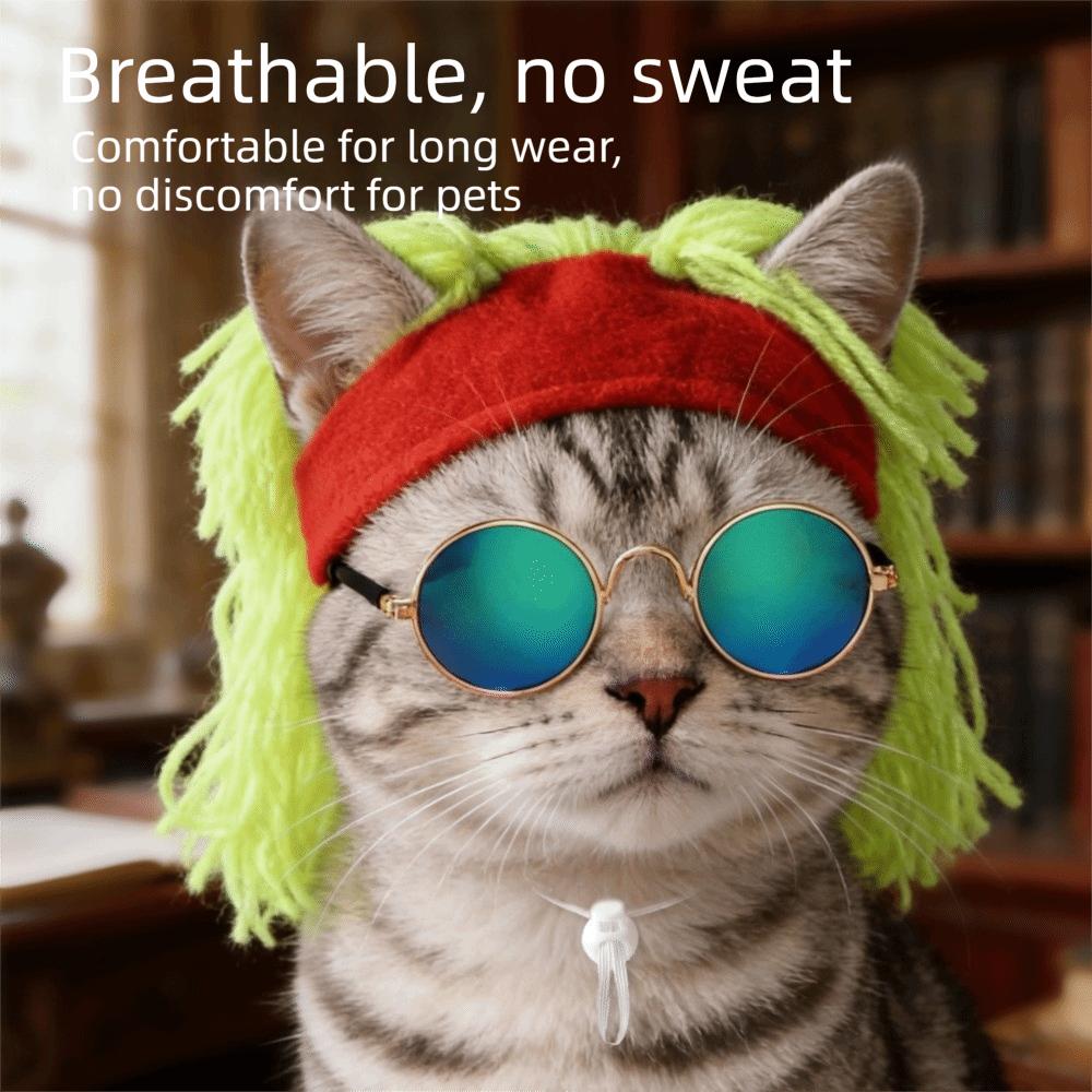 Rock Roll Style Pet Leaky Ear Cap Wig Cap Pet Cosplay Headwear Funny Cat Hat  Party Costume