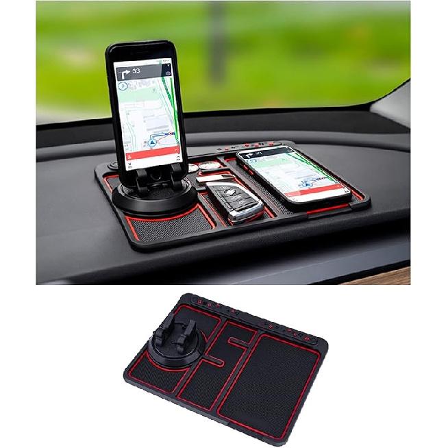 Non-Slip Phone Pad for 4-in-1 Car, 2023 New Cool Glow in The Dark Car Dashboard Phone Mat with Temporary Car Parking Card Number Plate and красный