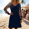 Women's Sparkly Mesh Long Sleeve Mini Dress Glitter V Neck Banquet Cocktail Party Dress Going Out Club Night Outfits