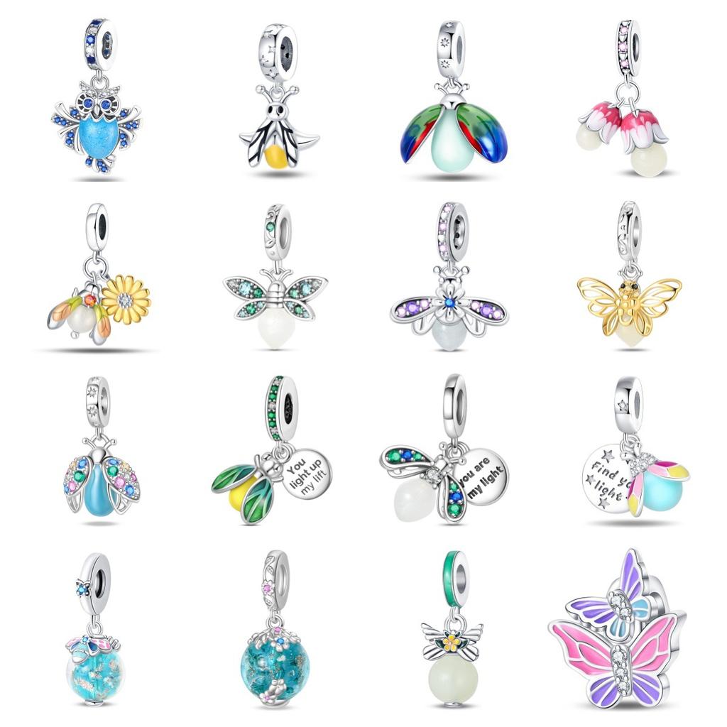 S925 Silver Glow In The Dark Firefly Pendant DIY Craft Jewelry Making Supplies For Bracelet Necklace Beading