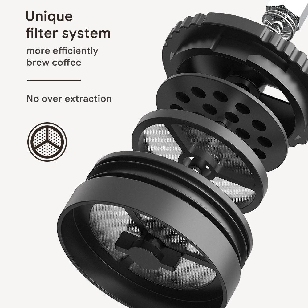 [i Cafilas][FK11] Portable French Press Coffee Pot Thermal Mug American 350ML Double Layer Insulation Outdoor Trave (Grounds and Water Are Separated)