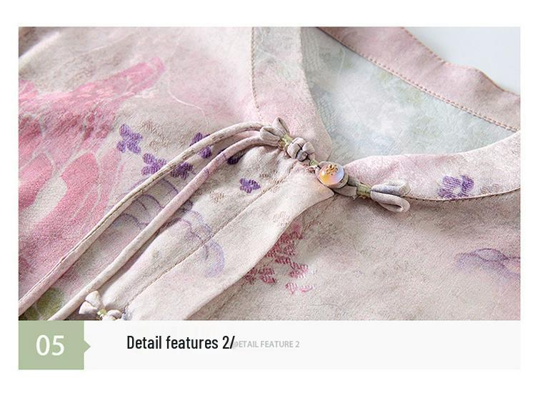 Mother's Wear New Chinese Style Mid-Sleeve Print Shirt, Summer 2026: Elegant Frog Button Top in National Trend