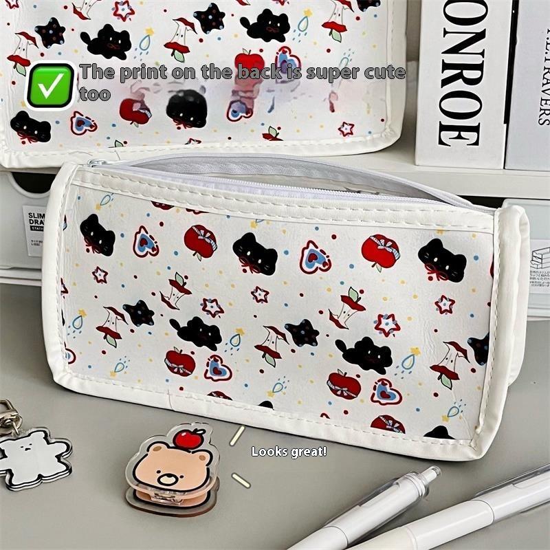 Cute Apple Cat Transparent Pencil Case Creative Pencil Bags Large Capacity Portable Student Stationery Storage Bag School Supply
