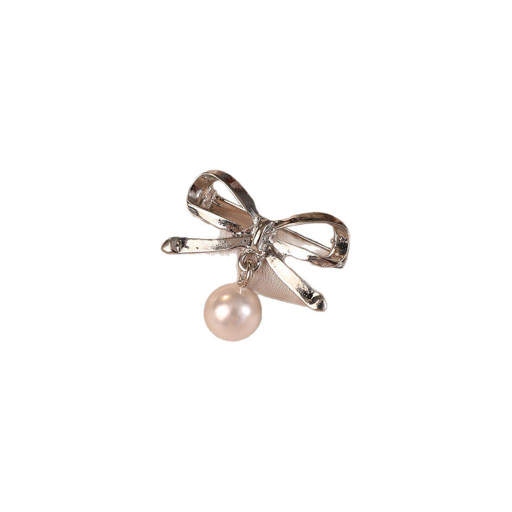 Pearl Bow Anti-glare Brooch, High-end Diamond-encrusted Brooch, Corsage Collar Pin