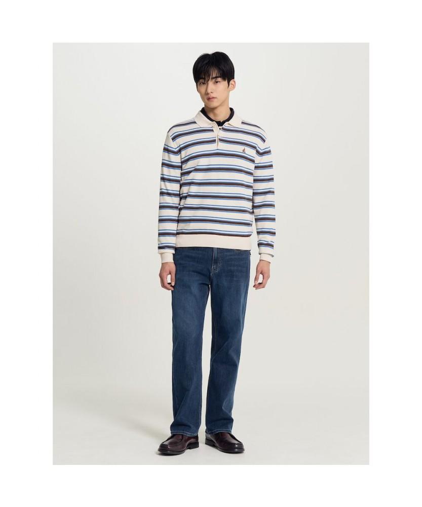 Binpolmen Multi-Stripe Collar Neck Knit Beige