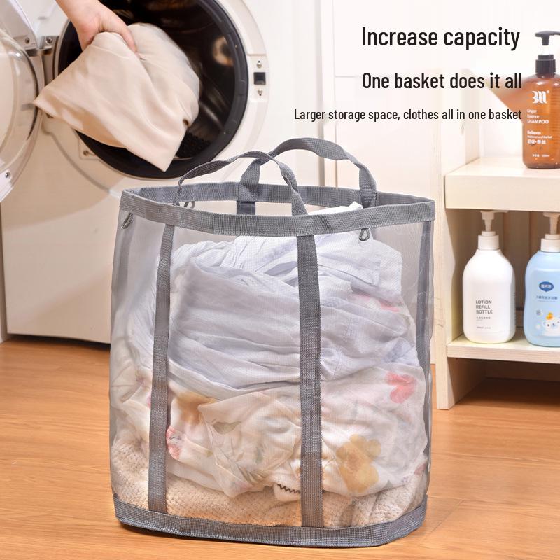 Portable Foldable Wall-Mounted Laundry Hamper: Large Capacity Mesh Basket for Bathroom Storage
