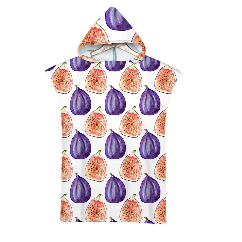 Hooded Bath Towel Robe Poncho Swimming Beach Towel Surf Man Lady Fast Quick Dry Bathrobe Beachwear-Fruit Watermelon Dragon Fruit