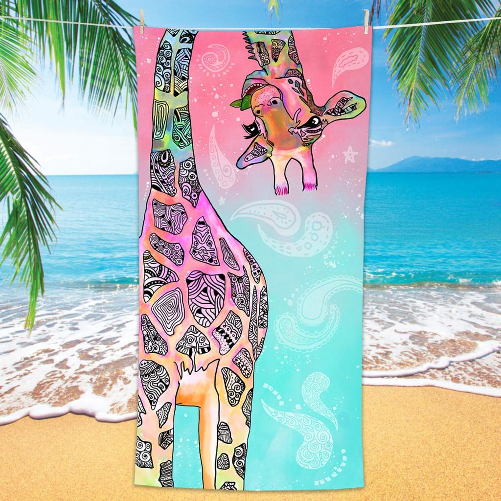 Microfiber Beach Towel Funny Giraffe with Palm Tree Sunglassea Drink Watermelon Juice Towels, Quick Dry Cool Bath Towel for Swim