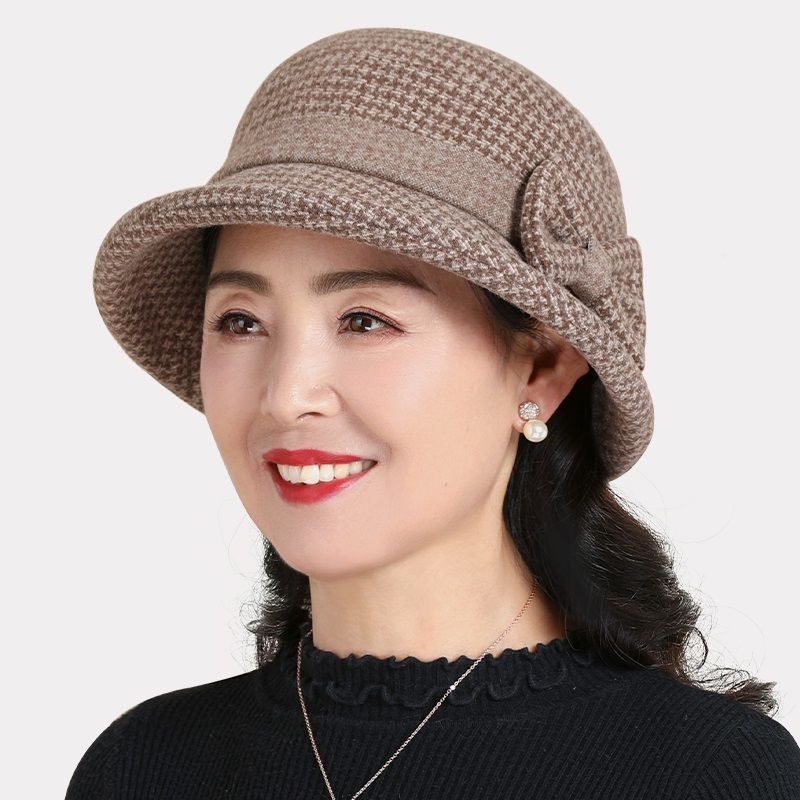 Autumn and Winter Knitted Bowknot Color Blocking Thickened Basin Casual Outdoor Sports Warm Wide Brimmed Bucket Hat