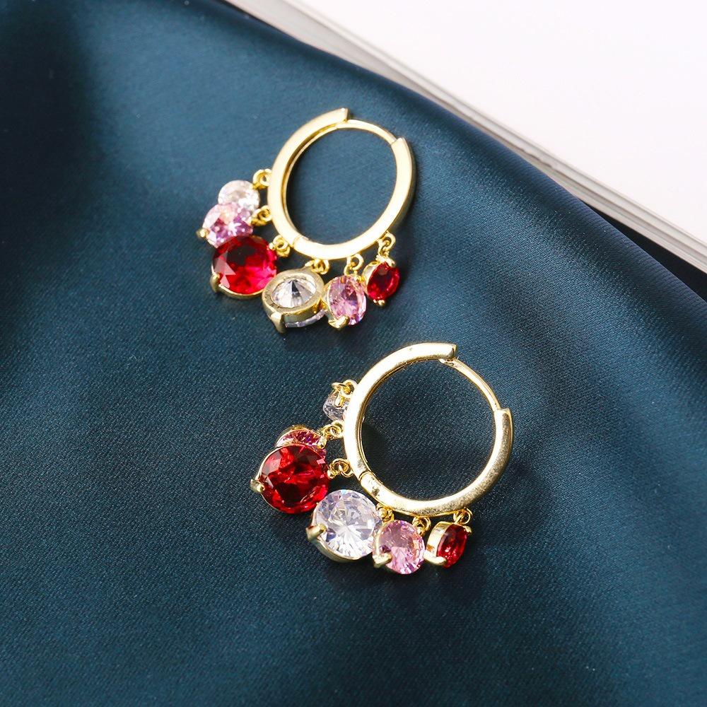 

Pinkdudu Light Luxury Color Hoop Earrings Sweet Tassel Zircon Pendant Earrings for Women Jewelry Gifts PD625 China червоний