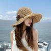 1Pcs Wide Brim Uv Protection Beach Cap Women Foldable Straw Sun Hat With Floral Decoration For Summer Travel Outdoor