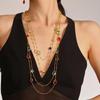 Exquisite Dreamy Triangle Czech Glass Bead Long Necklace with Three-Layer Stackable Clavicle Chain