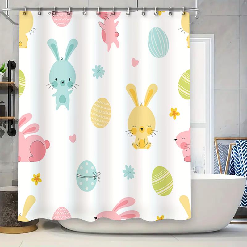 

Spring Bunny Easter Egg Waterproof Shower Curtain Decoration Home Bathroom Decor Soft Fabric Shower Curtains for Bathtub 90x180cm