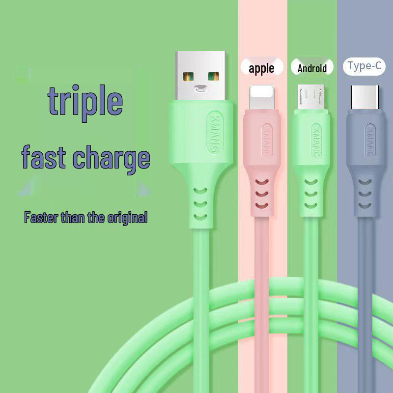 Three-in-One Fast Charging Cable 2.4A for Apple & Huawei, One-to-Three Type-C 6A