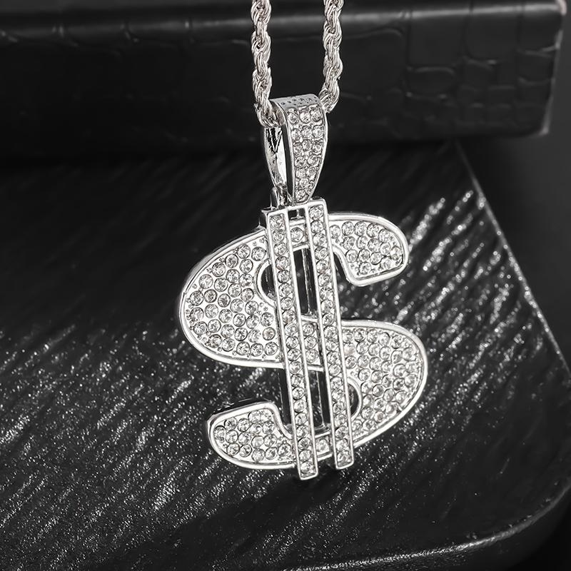 Hip Hop Zircon Dollar Sign Pendant Necklace Men Women Punk Fashion Rock Rap Jewelry Gift