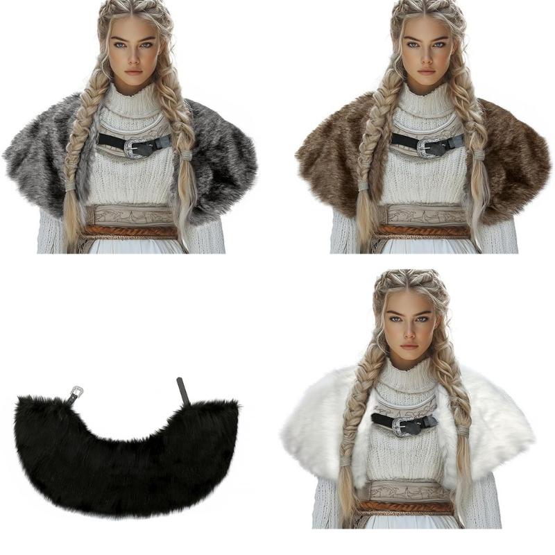 Medieval Vintage Style Artificial Furs Capes Cloak Warm Winter Role Play Halloween Costume Accessory Unisex Design Shawl