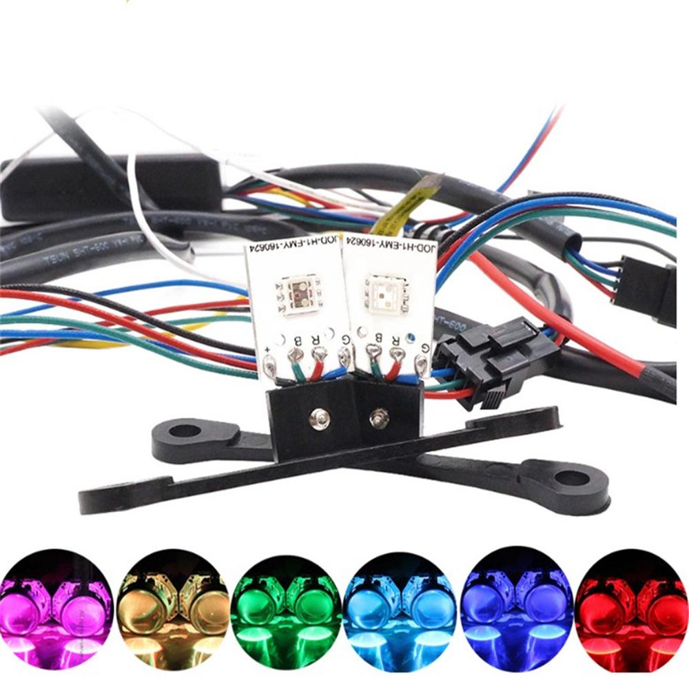 Pair RGB LED Devil Eyes Demon Eye Car Headlight Projector Bluetooth Control