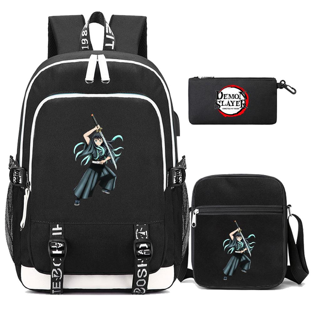 3Pcs/set Cartoon Demon Slayer Printed Backpack Large Capacity Bookbag Student Boy Girl School Bag Outdoor Laptop Travel Bag Gift