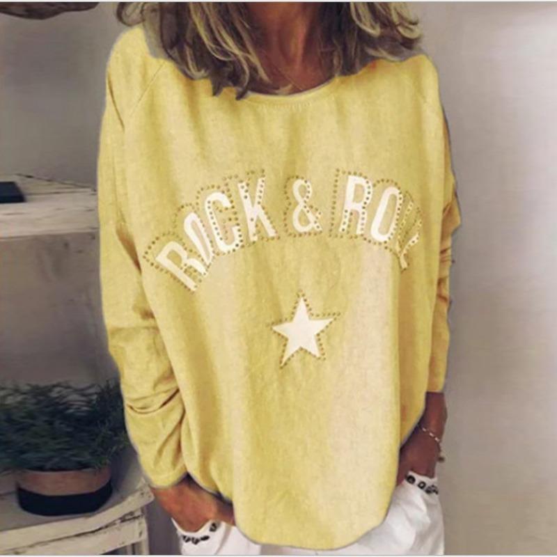 Nuovo Pullover da Donna Autunno e Inverno con Stampa Diamanti Girocollo a Maniche Lunghe