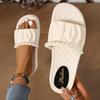 BCEBYL Summer Casual Fashion Round Toe Flat Bottom Increased Beaded Comfortable Solid Color Non-slip Wear-resistant Slippers