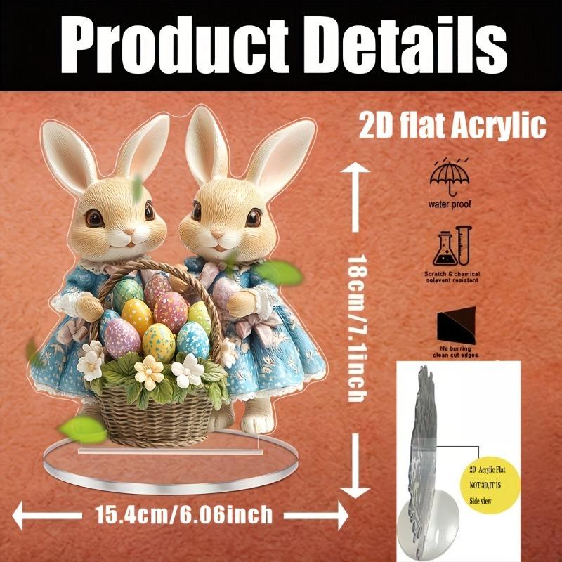 2D Flat Print Style Easter Bunny Acrylic Desktop Decoration, Colored Egg Basket, Suitable for Wall Decoration, Porch, Room, Villa, Accents Home, Hallw