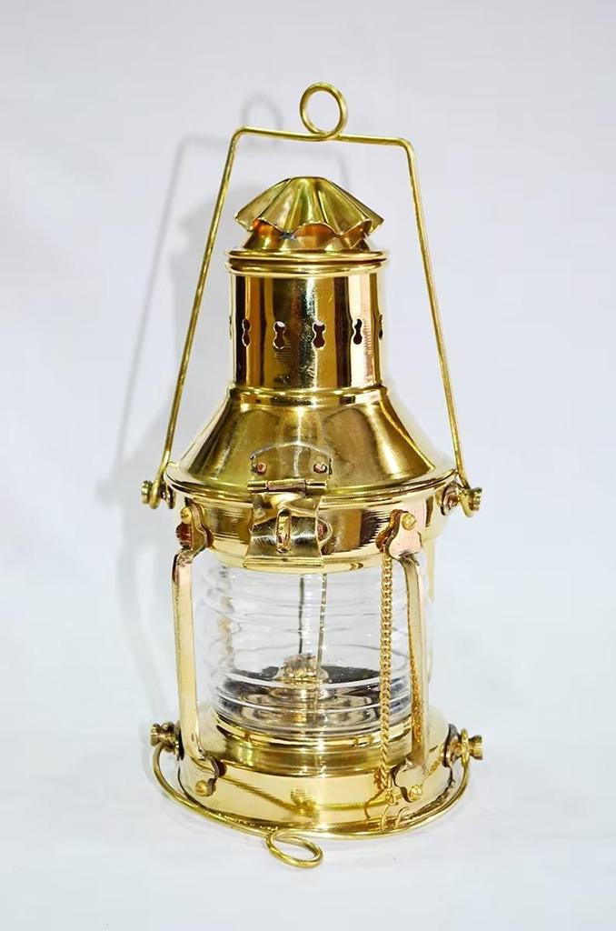 12" Polished Brass Ship Boat Anchor Lantern Nautical Maritime Rail Road Oil Lamp