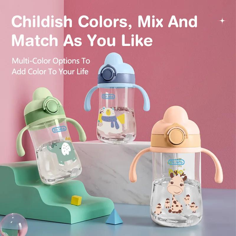 300ml Portable Baby Bottle Newborn Milk Baby Bottle With Handle & Straw Infant Feeding Cup For Babies Over 6 Months Old