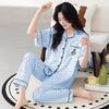 Heart Peach Short Sleeve Pajama Set for Women, Cardigan with Lapel, Cartoon Print, Spring/Summer Wear