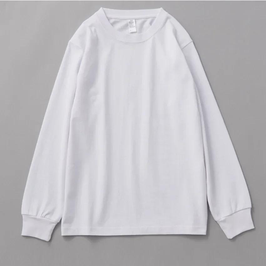 Men s Casual Cotton Long Sleeved T Shirt Combed Cotton Solid Color Round Neck Bottoming Shirt S белый