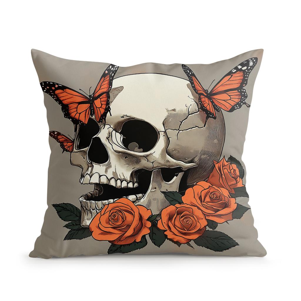 Home Decor Skeleton & Rose Halloween Themed Pillow Covers Pattern Cushion Cover Suitable For Sofa Bedroom Car Pillow Cover