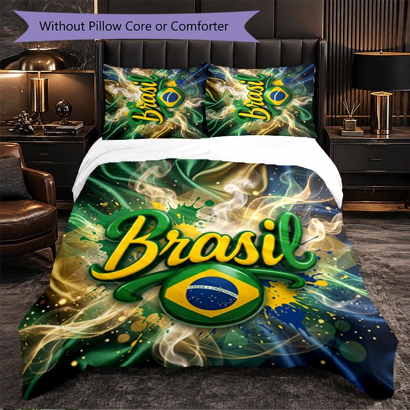 Brasilien Fußballmuster 3-teiliges Bettwäsche-Set Weiche Mikrofaser-Bettbezug mit Kissenbezügen für das Schlafzimmer