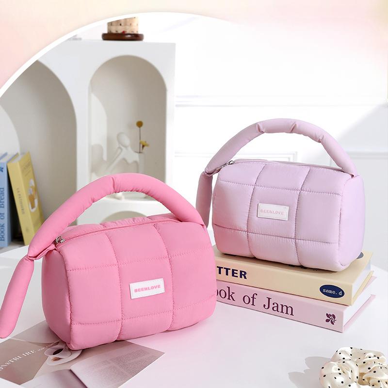 Puff Portable Storage Bag, Candy Color, Cotton Filling, Cosmetics Storage Bag, Makeup Bag, Large Capacity, High-end Feel