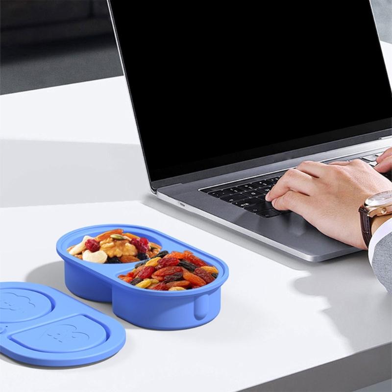 Silikon-Lebensmittelbehälter mit 2 Fächern, leicht zu transportieren, ideal für Snacks auf Reisen, im Büro und beim Camping