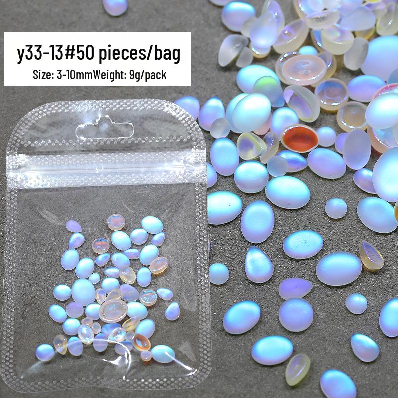 Bijoux d'Art d'Ongles Oeil de Chat Goutte Bleue Givrée - Pierres Précieuses Ovales à Dos Plat pour Décoration d'Ongles DIY.