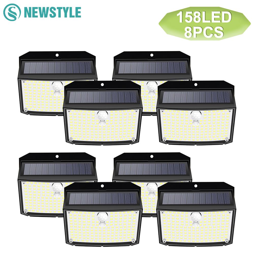 4/8PCS 158LED Solar Wall Lights Motion Sensor Security Lamp IP65 Waterproof 3 Lighting Mode Outdoor Decor for Garden Yard Garage
