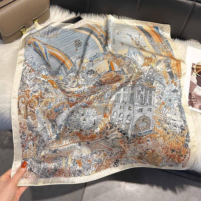70x70cm Lightweight Silk-Look Square Scarf Women French Chic Hair Band Office Accessory Viscose 96%