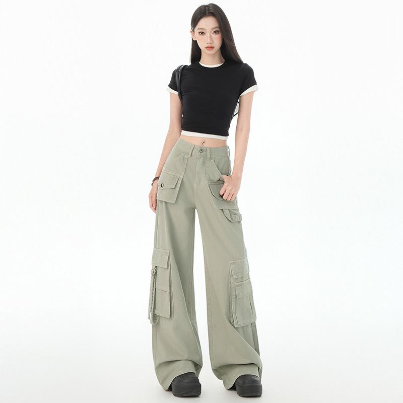 Women s Loose-Fit Denim Cargo Pants with Multi-Pocket Design XS