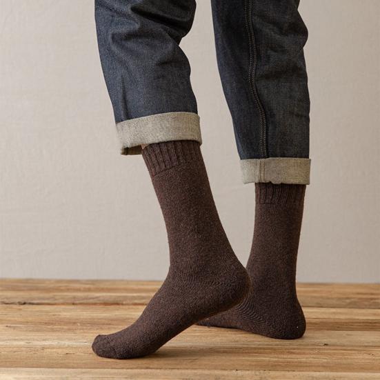 Herren Wollmischsocken Dehnbare Verdickte Freizeitsocken mit Elastischen Bündchen Warme Winterstiefelsocken für Arbeit Wandern Tägliche Erledigungen