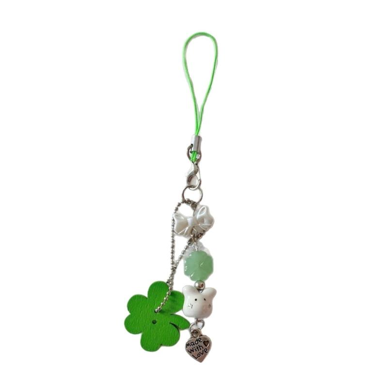 Lucky Four Leaf Clovers Phone Charm with Cute Rabbit Design Unique Fashion Accessory for Women and Students