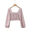 2025 Fashionable Women's French Chic Polka Dot Square Neck Top with Puff Sleeves