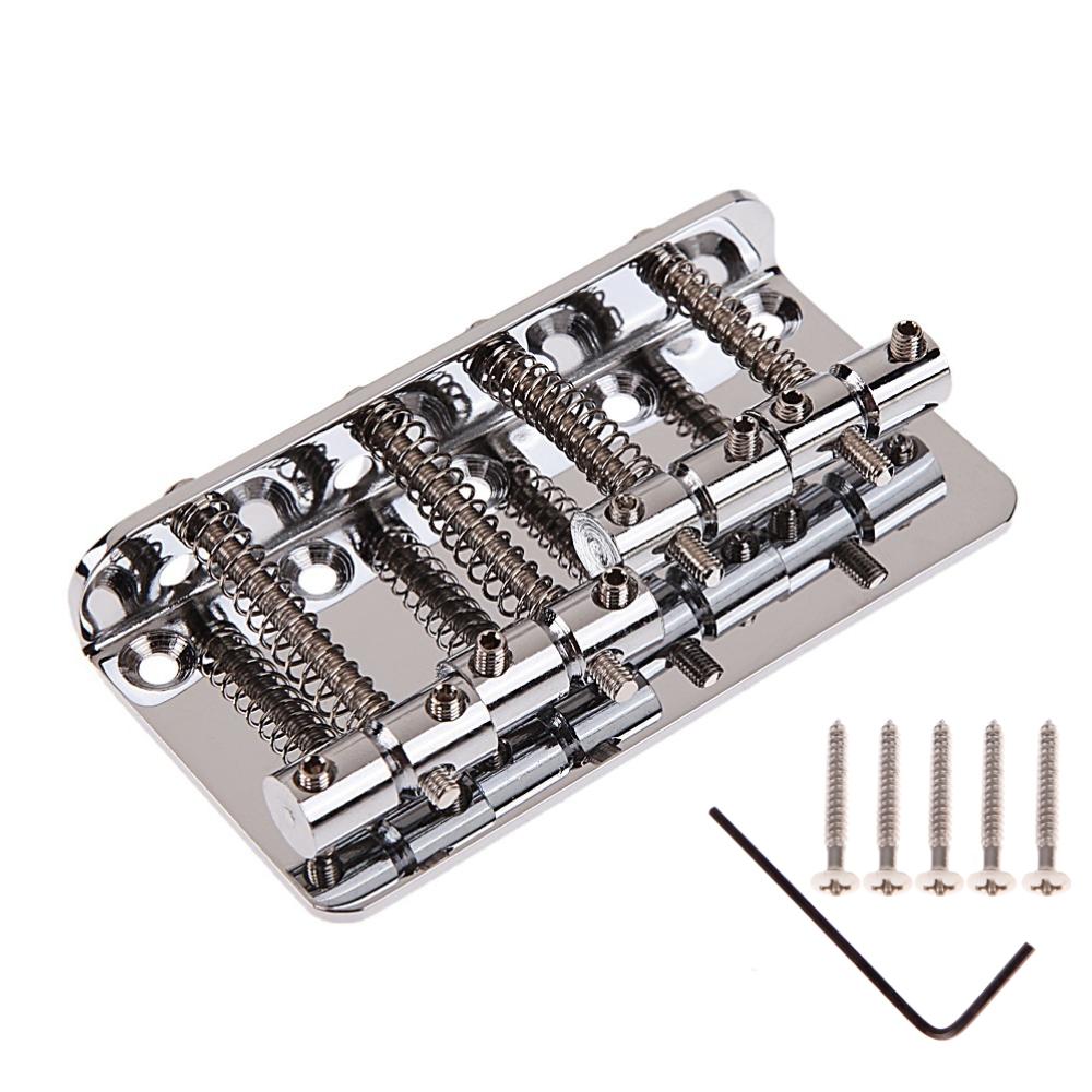 4 Strings Bass Bridge Metal Tailpiece with Screws Tailpiece Fixed Saddles For Fender Jazz Bass Guitar Chrome Replacement Part