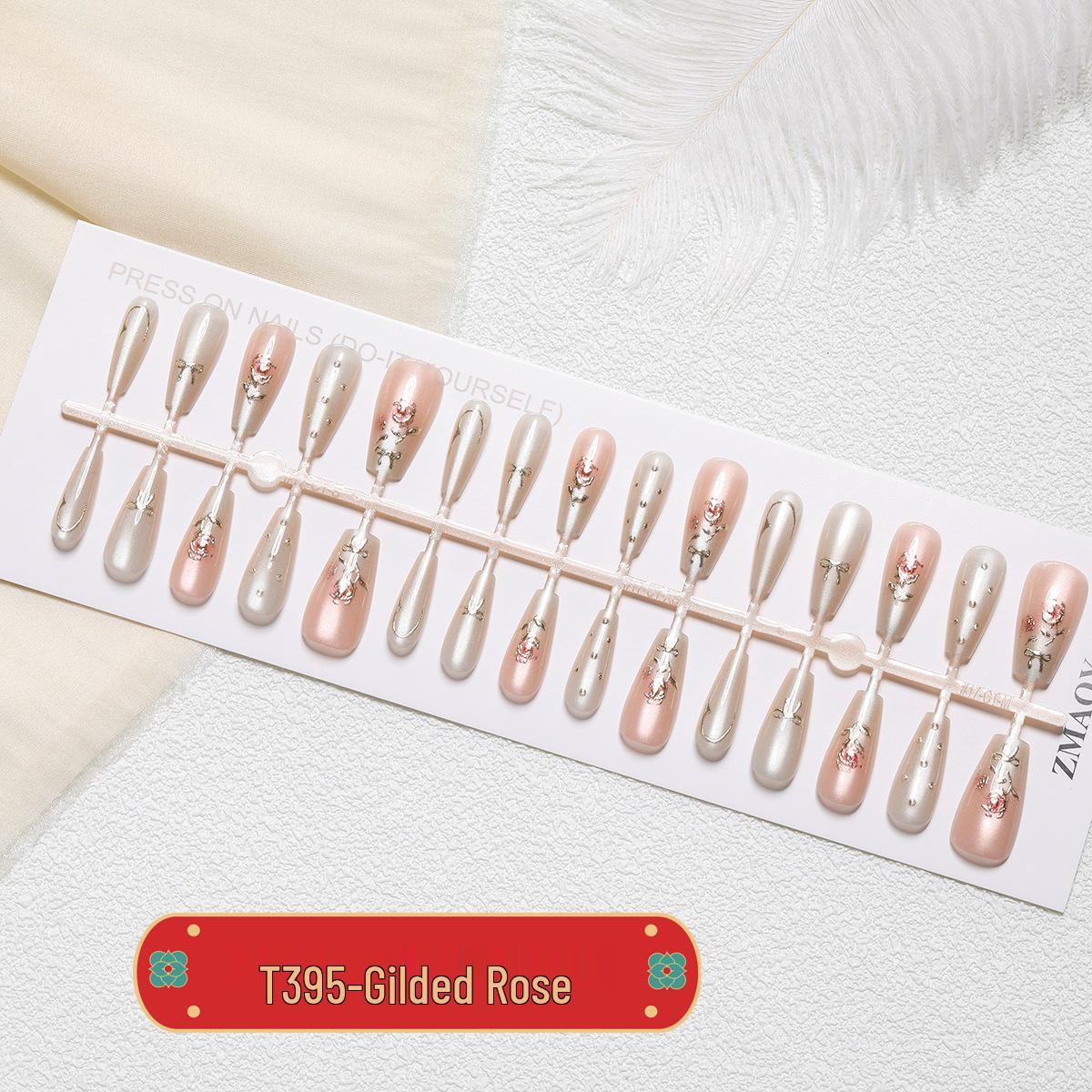 

Золотая роза омбре кошачий глаз средней длины носимые типсы для ногтей - Весна/Лето Высококлассный готовый размер Сексуальный стиль. Full Set M/M/M