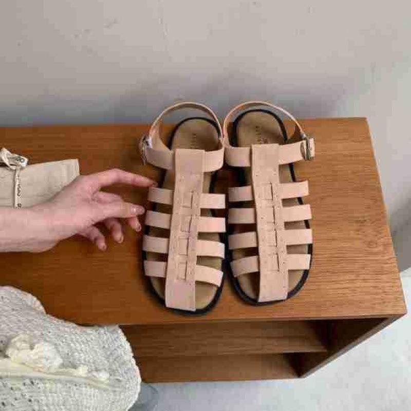 Damen Sommer Retro Casual Taschenkopf Schweinekäfigschuhe aus gewebtem Rindsleder