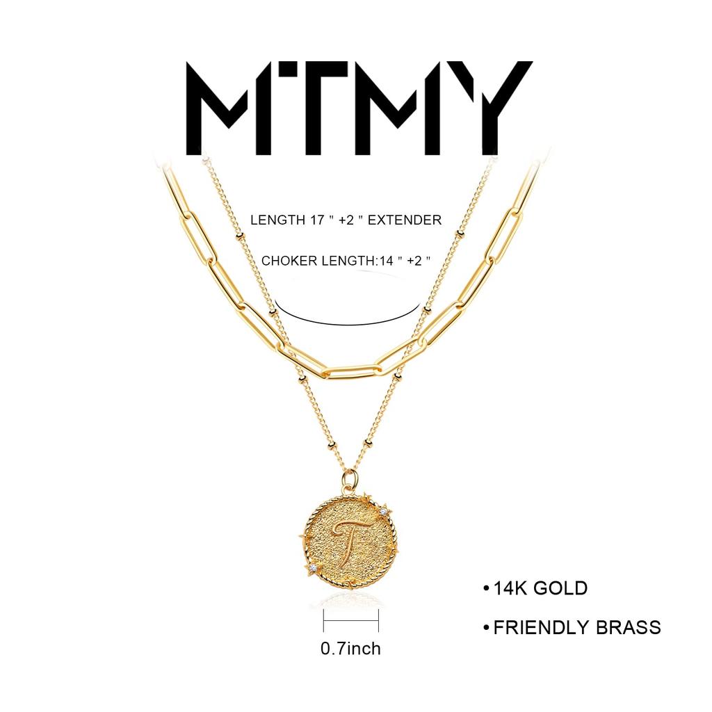 MTMY Layered Initial Necklace Set Gold CZ Initial Pendant 14k Plated Dainty Paperclip Link Chain Choker Personalized Jewelry Birthday Gift for Women T